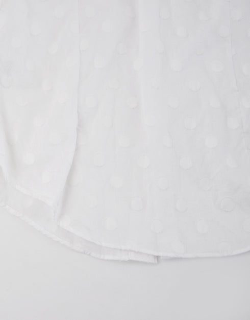 水玉ジャカードのネックギャザーシャツ