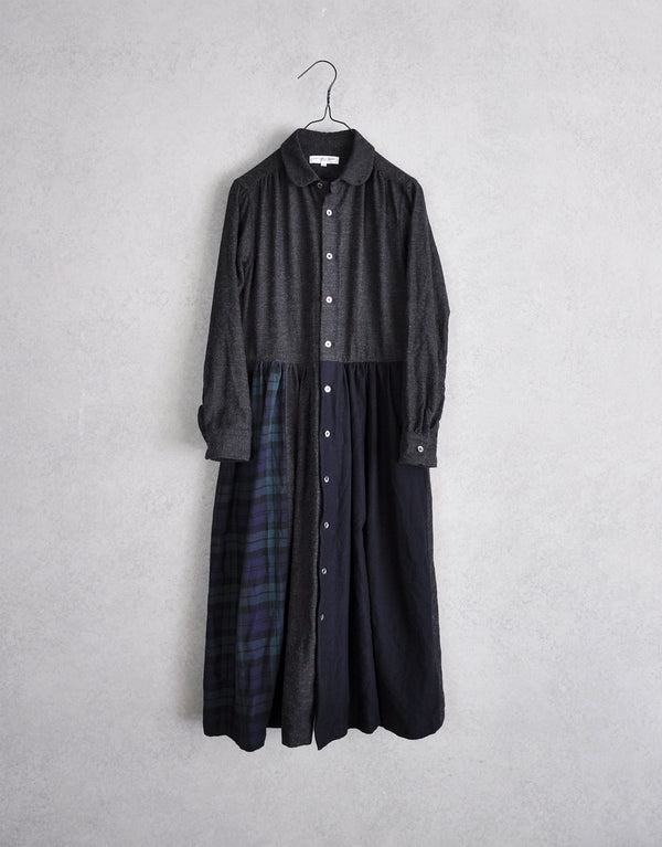 コットンウールの切替ギャザーワンピース
