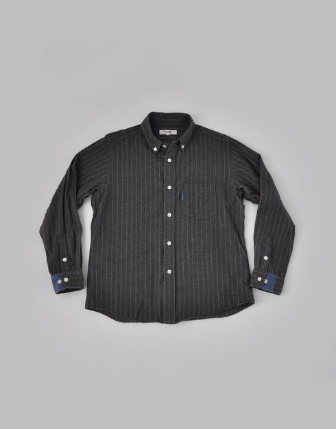 コットンネルストライプの袖口切替シャツ