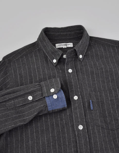 コットンネルストライプの袖口切替シャツ