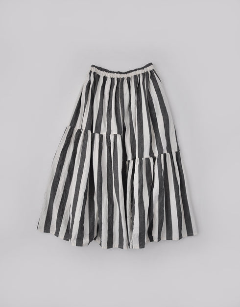 綿麻ストライプのギャザースカート