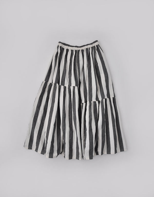 綿麻ストライプのギャザースカート
