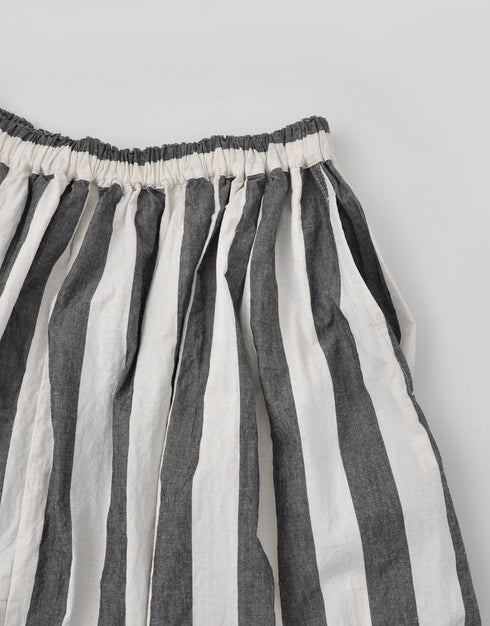 綿麻ストライプのギャザースカート