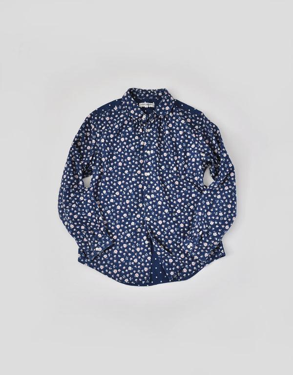 インディゴプリントのネックギャザーシャツ