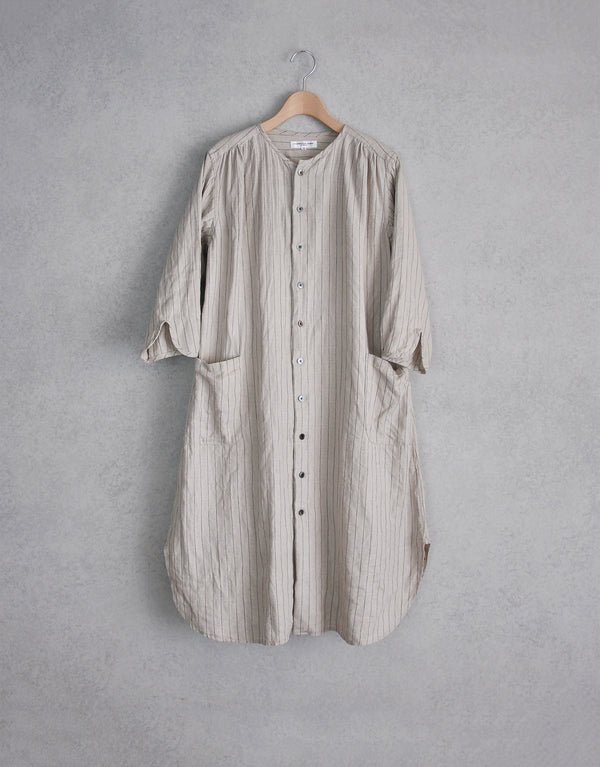 リネンストライプのトリミングドレス