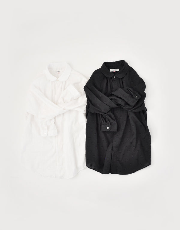 水玉ジャカードのネックギャザーシャツ