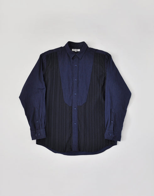 ピンタックとシャンブレーのイカ胸シャツ