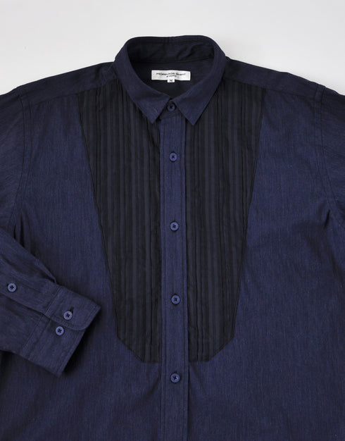 シャンブレーのピンタックイカ胸シャツ