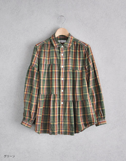 チェックの6ギャザーシャツ