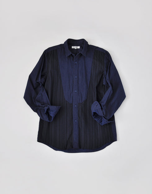 ピンタックとシャンブレーのイカ胸シャツ