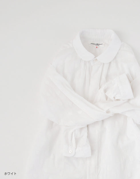 水玉ジャカードのネックギャザーシャツ