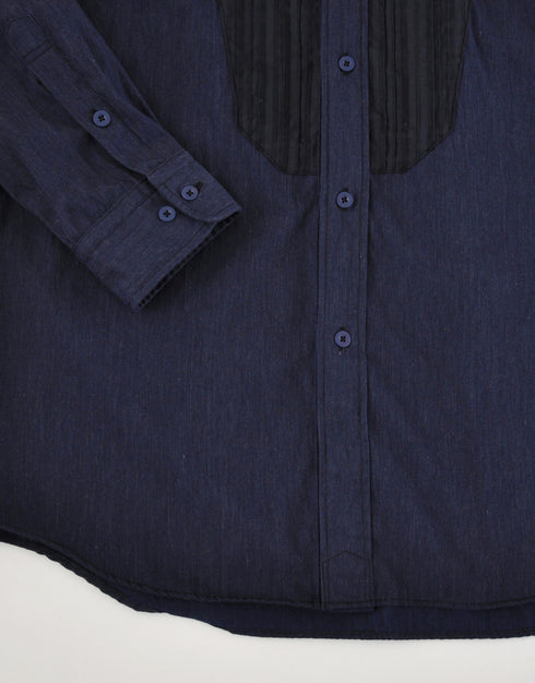 シャンブレーのピンタックイカ胸シャツ