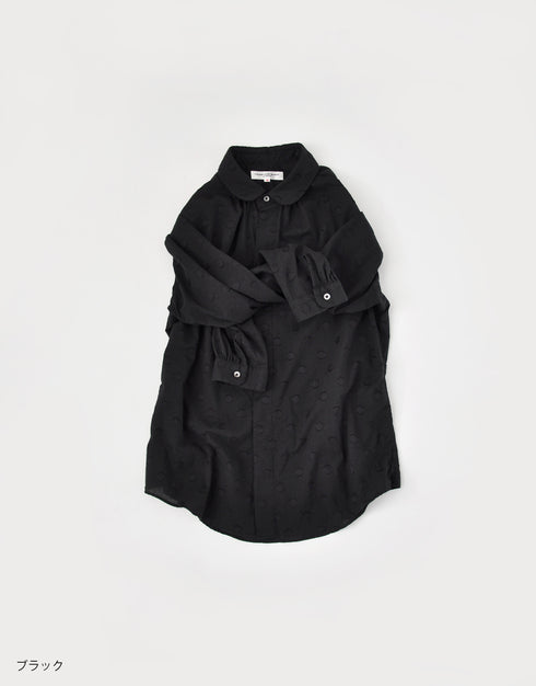 水玉ジャカードのネックギャザーシャツ