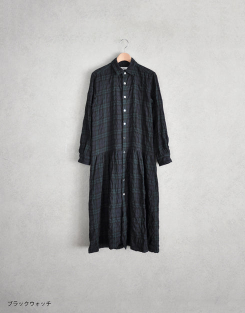 コットンウールの4ギャザーシャツドレス