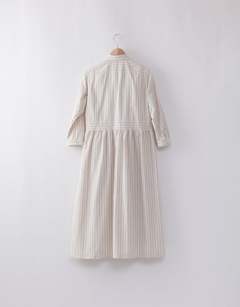 オックスストライプのギャザーシャツドレス