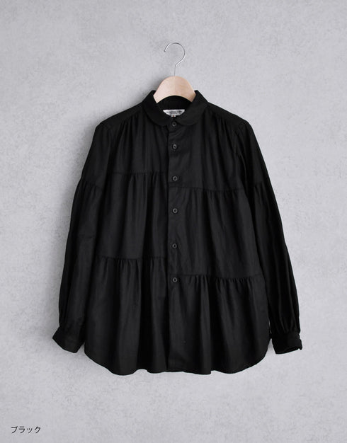 フランス綾の6ギャザーシャツ