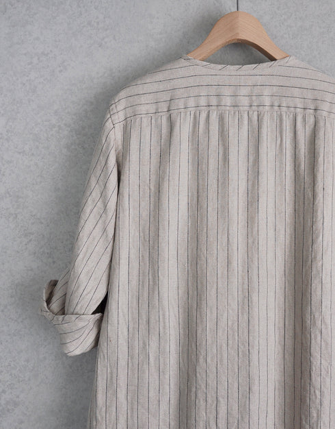 リネンストライプのトリミングドレス