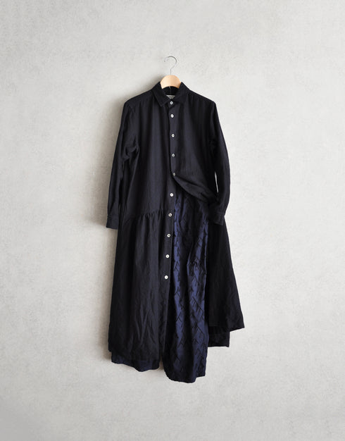 コットンウールの4ギャザーシャツドレス