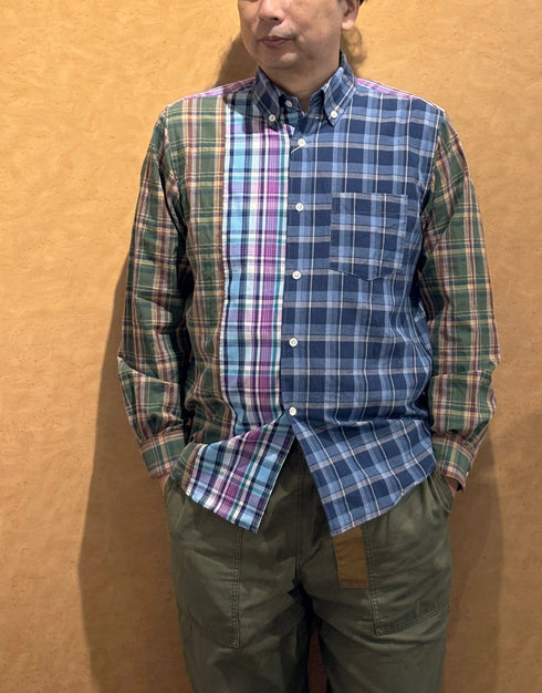 チェックのクレイジーパッチワークシャツ