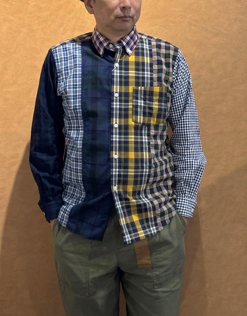 チェックのクレイジーパッチワークシャツ