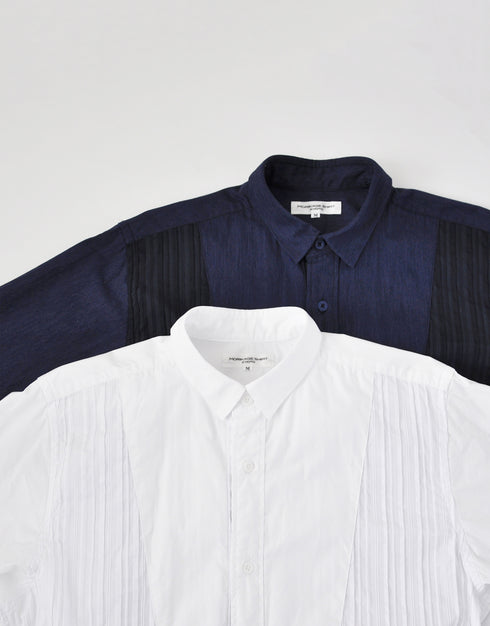 ピンタックとシャンブレーのイカ胸シャツ