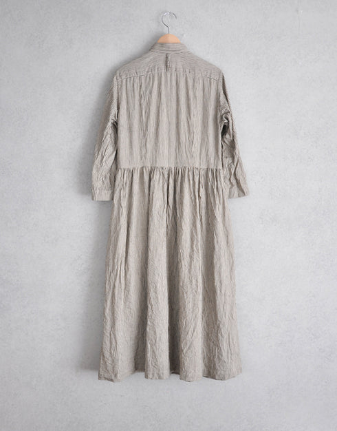 綿麻ストライプのギャザーシャツドレス