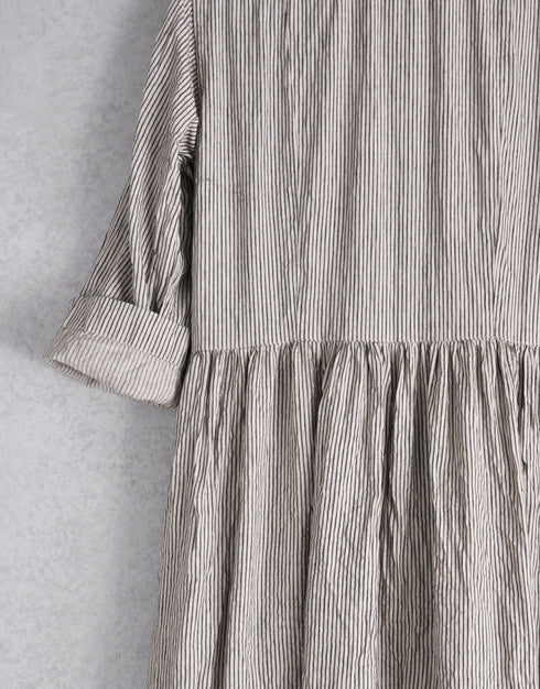 綿麻ストライプのギャザーシャツドレス