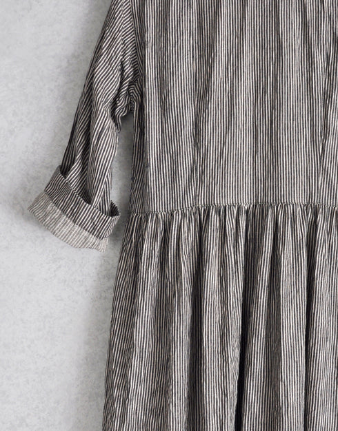 綿麻ストライプのギャザーシャツドレス