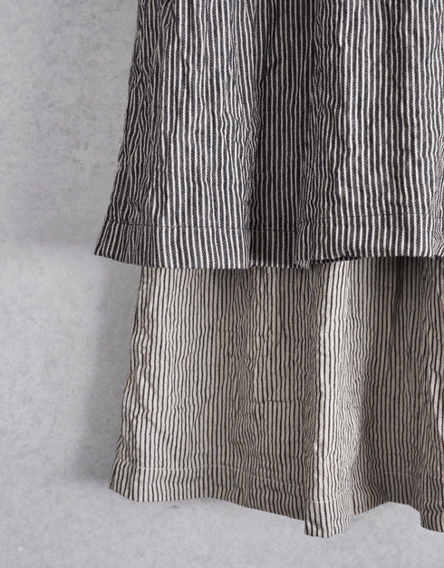 綿麻ストライプのギャザーシャツドレス