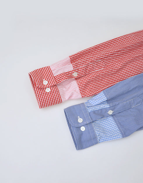 ギンガムの袖口切替シャツ