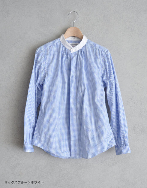 Stand-up collar gathered shirt