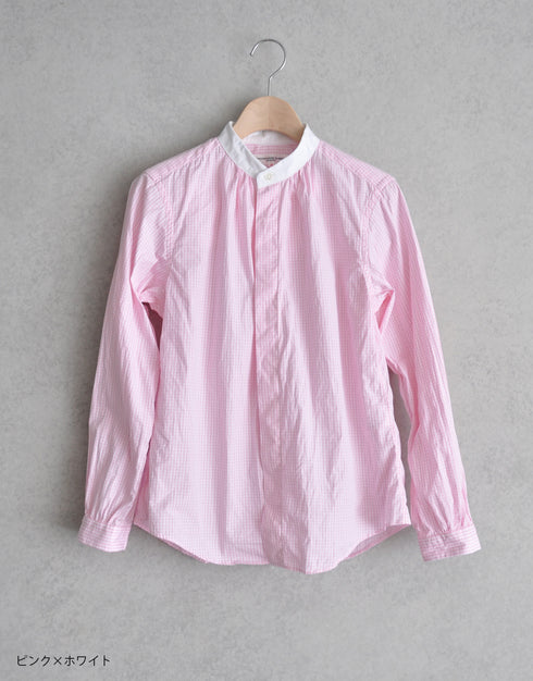 Stand-up collar gathered shirt