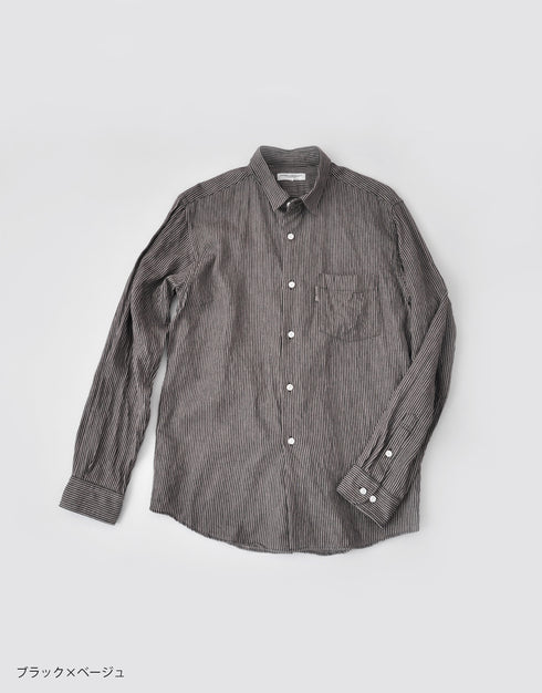 Cotton linen striped mini RE collar shirt