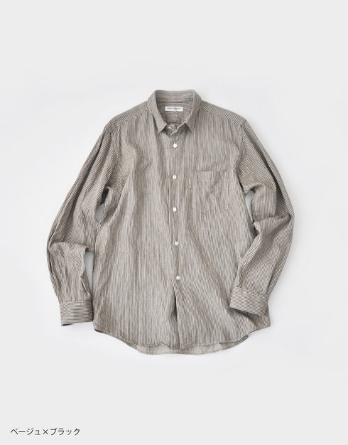Cotton linen striped mini RE collar shirt