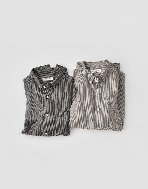 Cotton linen striped mini RE collar shirt