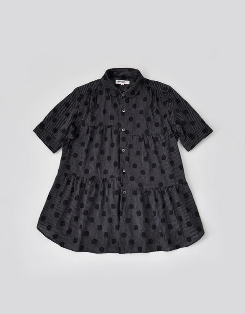水玉ジャカードの6ギャザー半袖シャツ