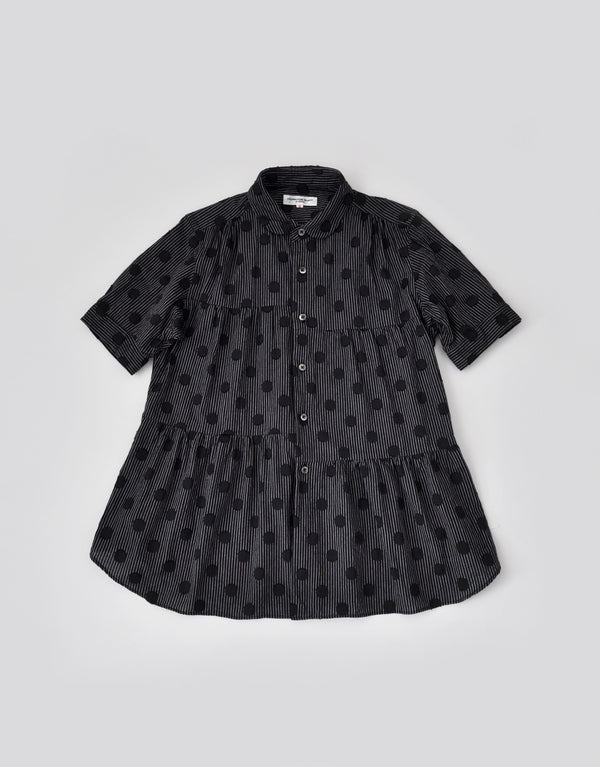 水玉ジャカードの6ギャザー半袖シャツ