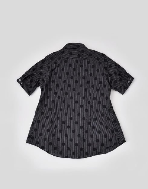 水玉ジャカードの6ギャザー半袖シャツ