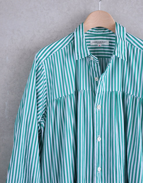 ストライプの8ギャザーシャツドレス