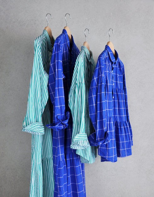 ストライプの8ギャザーシャツドレス