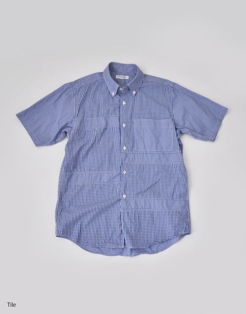 ギンガムパッチワークの半袖シャツ