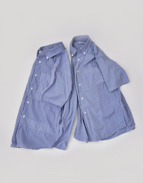 ギンガムパッチワークの半袖シャツ