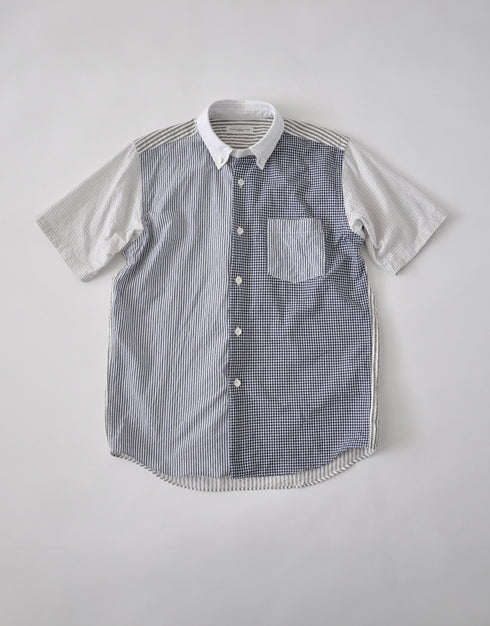 シアサッカーの半袖パッチワークシャツ