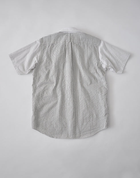 シアサッカーの半袖パッチワークシャツ