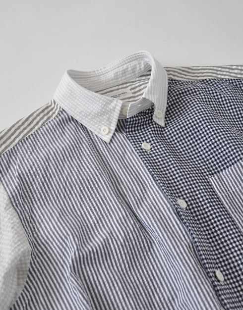 シアサッカーの半袖パッチワークシャツ