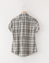 リネンチェックの半袖ネックギャザーシャツ