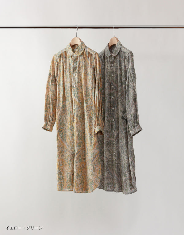 リネンペイズリーのシャツドレス