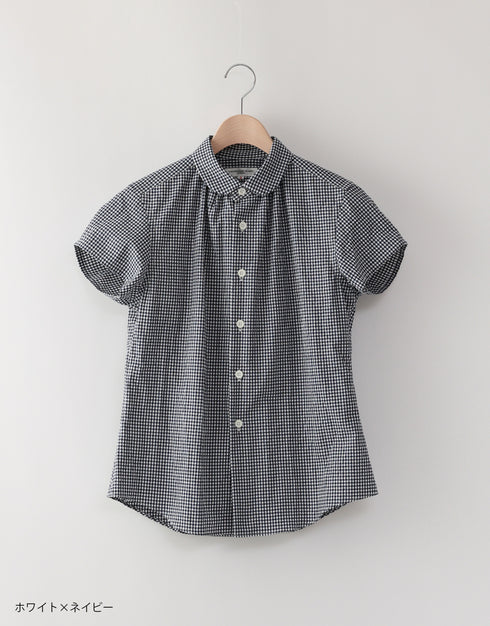 シアサッカーの半袖ネックギャザーシャツ