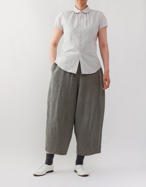 シアサッカーの半袖ネックギャザーシャツ