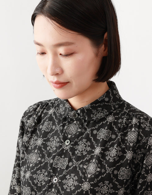 リネンのギャザーシャツドレス